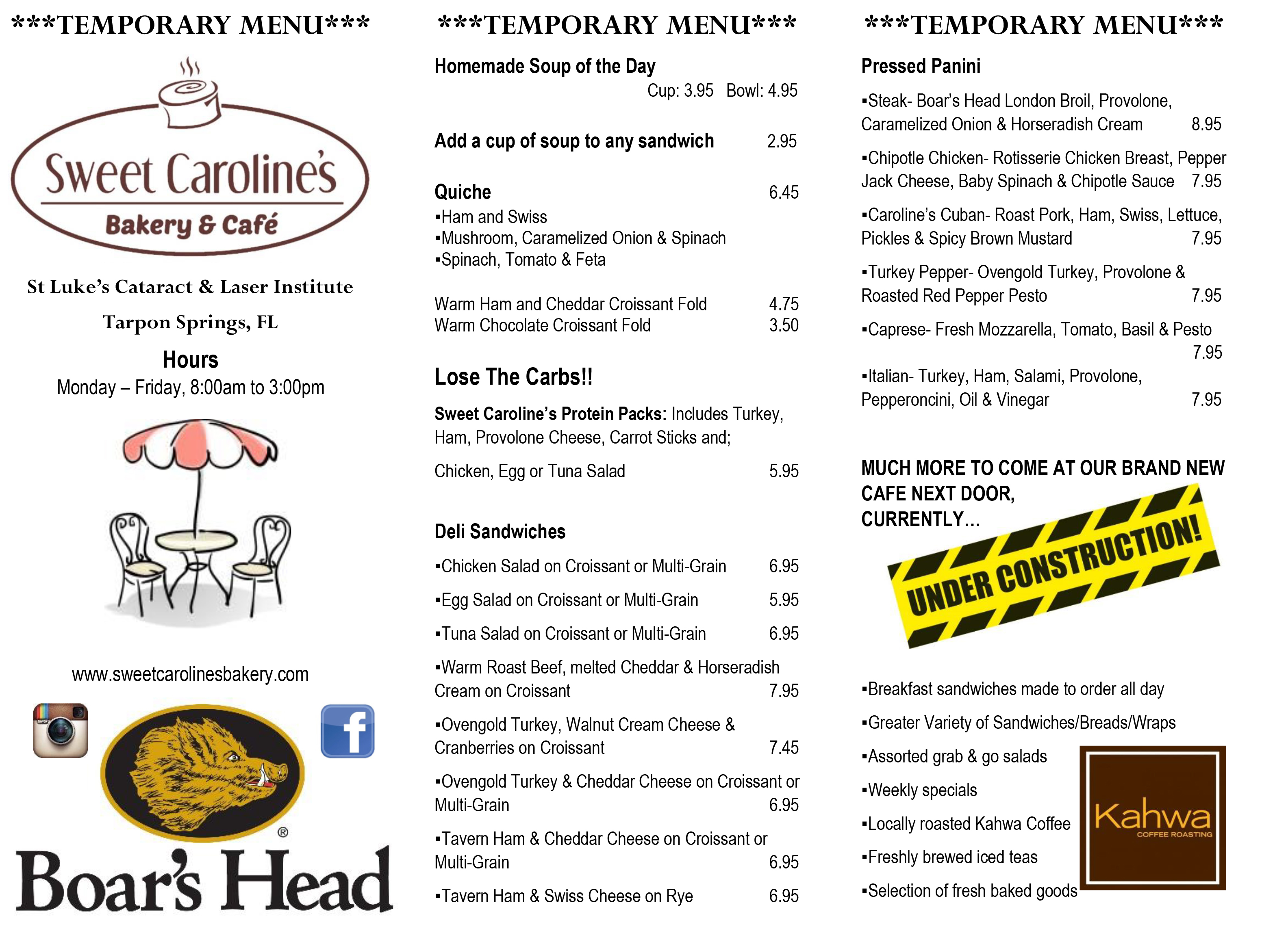 Carolines menu sweet Sweet Carolina's